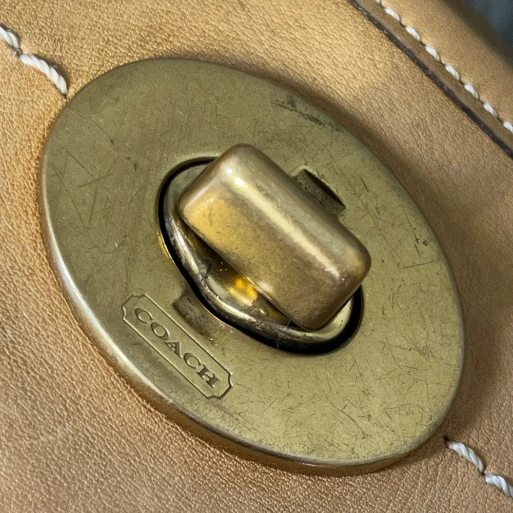 Coach Tan Leather Hobo Shoulder Bag with Gold Turnlock